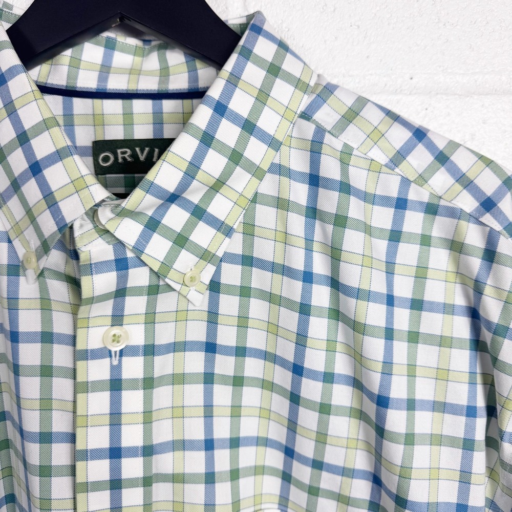 Orvis Mens XL Button Down Shirt Long Sleeve Plaid Blue Green White 100% Cotton - Picture 6 of 6